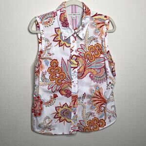 Tommy Hilfiger Bright Paisley White Polo Tank Size 16 Floral Summer